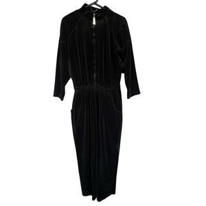 Vintage Velour Jumpsuit Womens Large Black Full Zip Pockets 90s Y2K Pockets